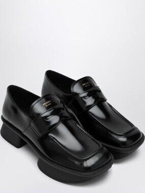 $1370 PRADA EqualBlack Brushed Leather Loafers New And Authentic Size 37.5